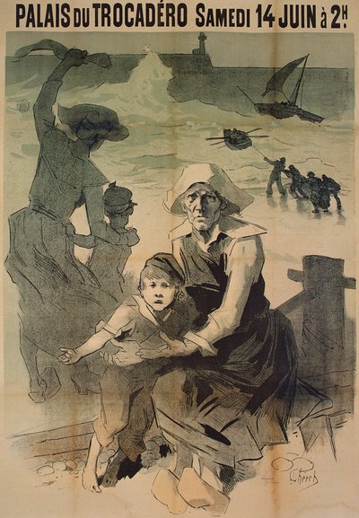 Poster advertising a charity gala in aid of the families of shipwrecked sailors at the Palais du Trocadero, 14th June, 1890 by Jules Cheret